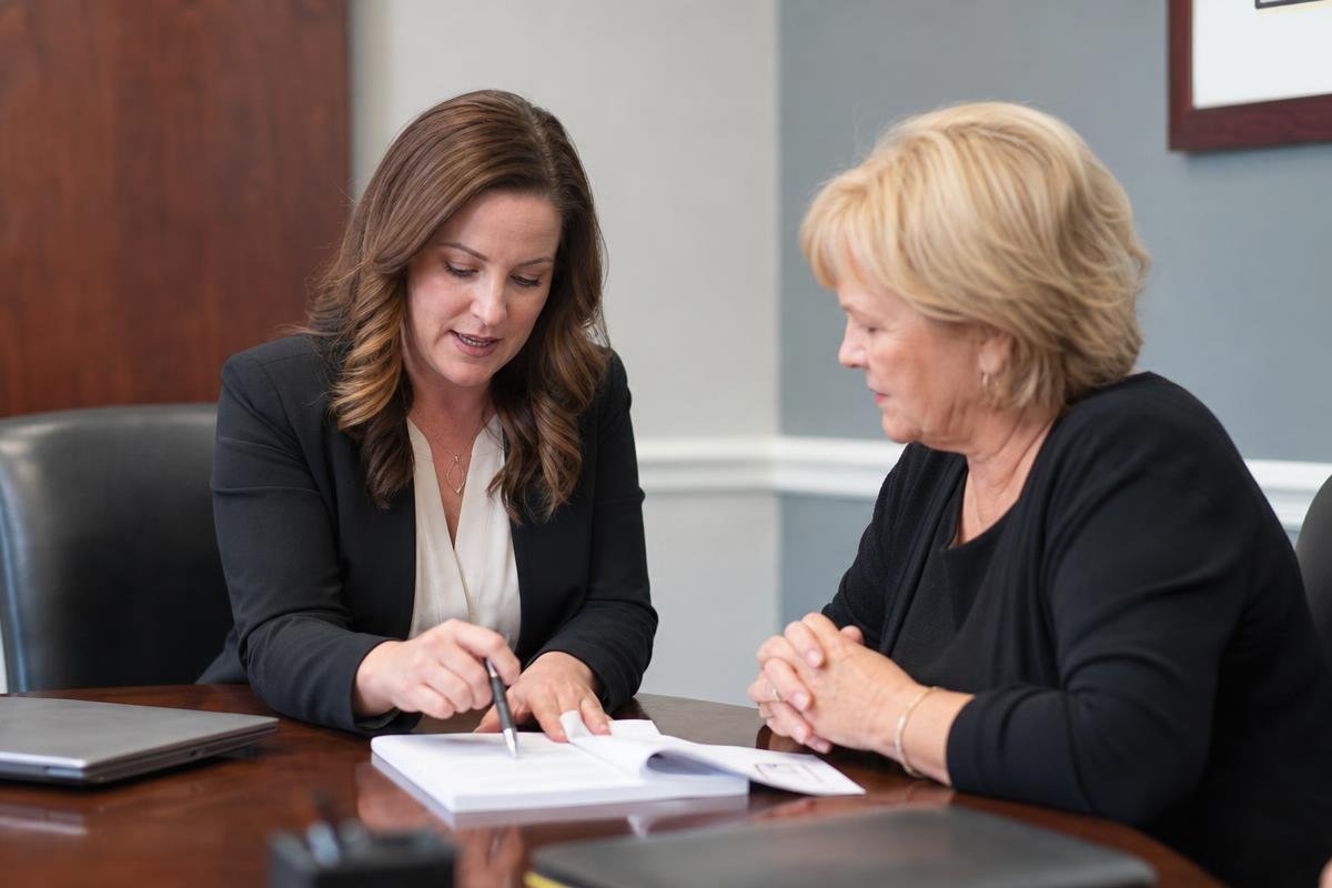 Estate planning attorney explaining a will and trust package to Alexandria clients