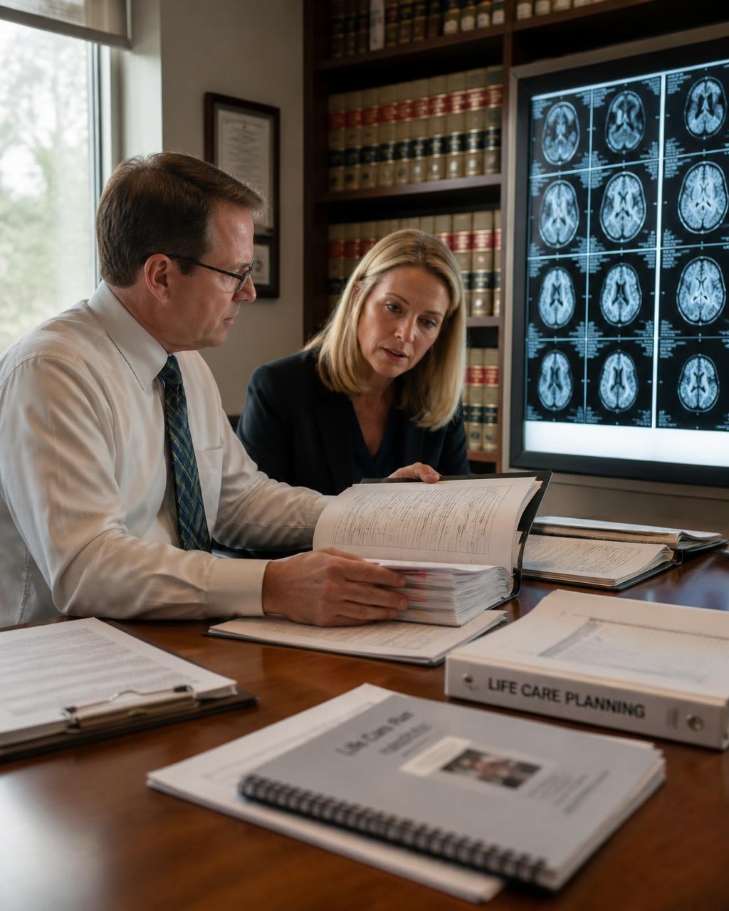 Alexandria catastrophic injury attorney reviewing medical records for severe injury case