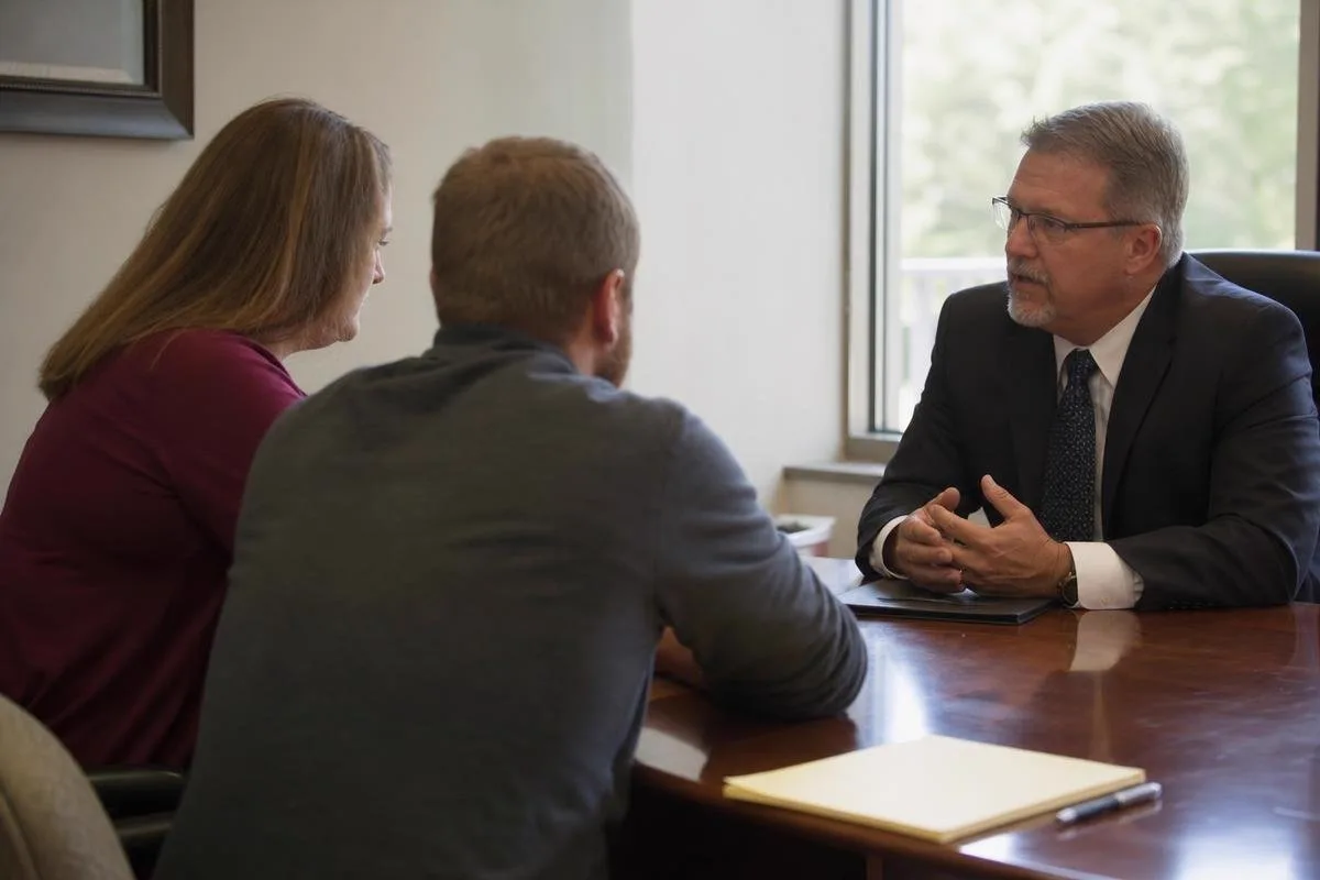 wrongful death attorney Alexandria, VA meeting with family clients