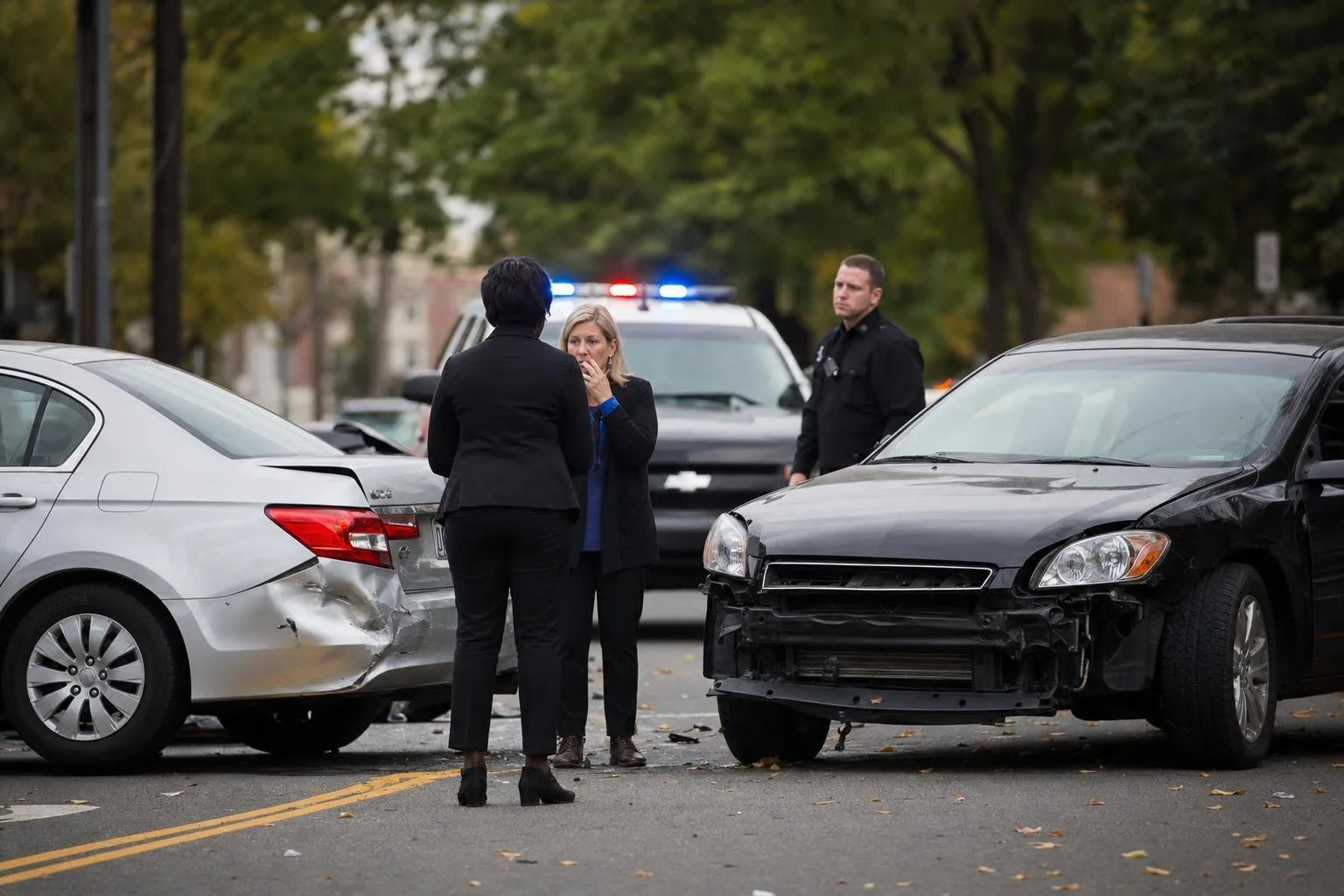 car accident Alexandria VA scene with police and damaged vehicles