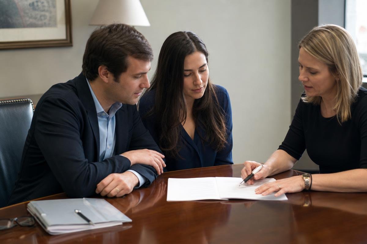Prenuptial agreement lawyer in Alexandria, VA meeting with an engaged couple