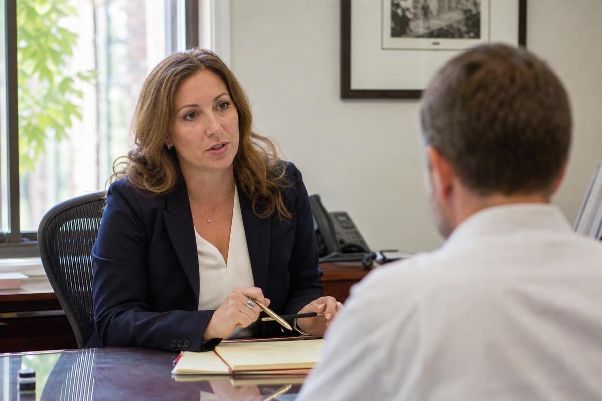 Family law attorney in Alexandria VA explaining the divorce and custody process to a client
