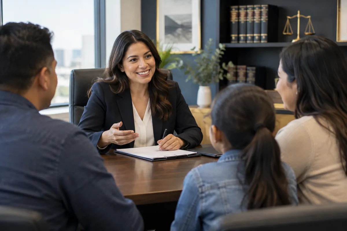 Attorney reviewing case documents with clients during a free consultation for Washington, DC residents