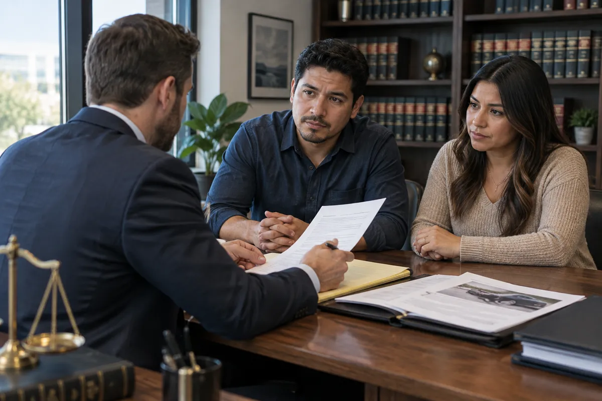 Attorney reviewing case documents with clients during a free consultation at The Alvarez Law Firm