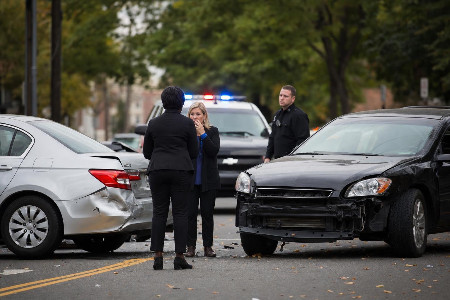 car accident Alexandria VA scene with police and damaged vehicles